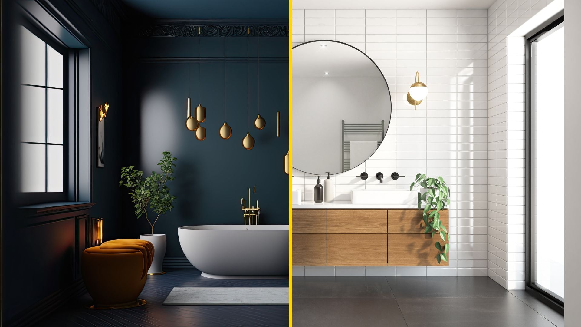 dark-light-bathroom-comparison Image comparing a dark bathroom with a light bathroom